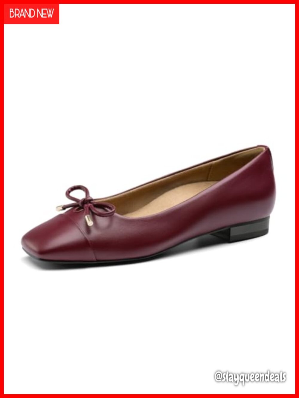 Women's Ballet Flats with Arch Support Bow Square Toe Slip On Shoes for Work